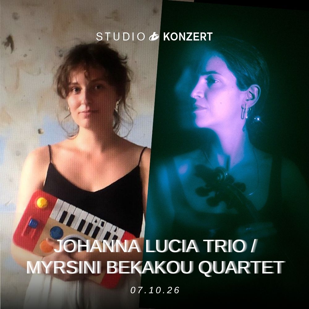 Doppelkonzert Johanna Lucia Trio / Myrsini Bekakou Quartet, 07.10.2026 Studio Konzert Bauer Studios, Header mit zwei Fotografien von Johanna Pohlmann und Myrsini Bekakou